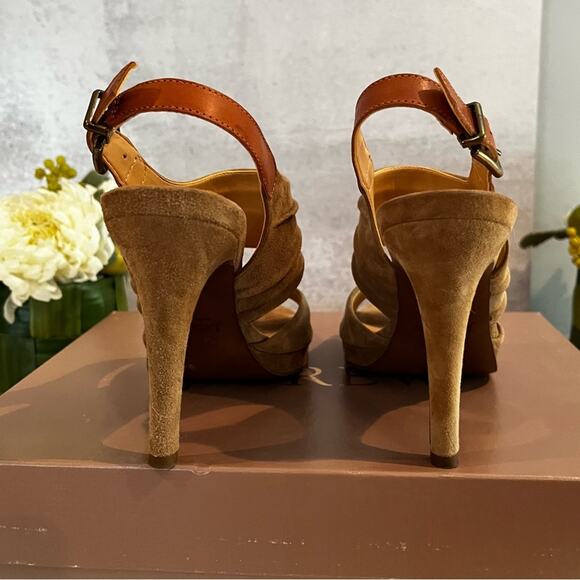 J. Crew Nicola Platform Suede Slingback Heels Toffee Sz 5.5 with box - Picture 8 of 16